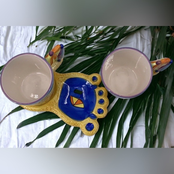 Coffee Tea Mug Set(2) Florida Beaches Hang Ten Saucer Ceramic Hand Painted - Picture 4 of 4